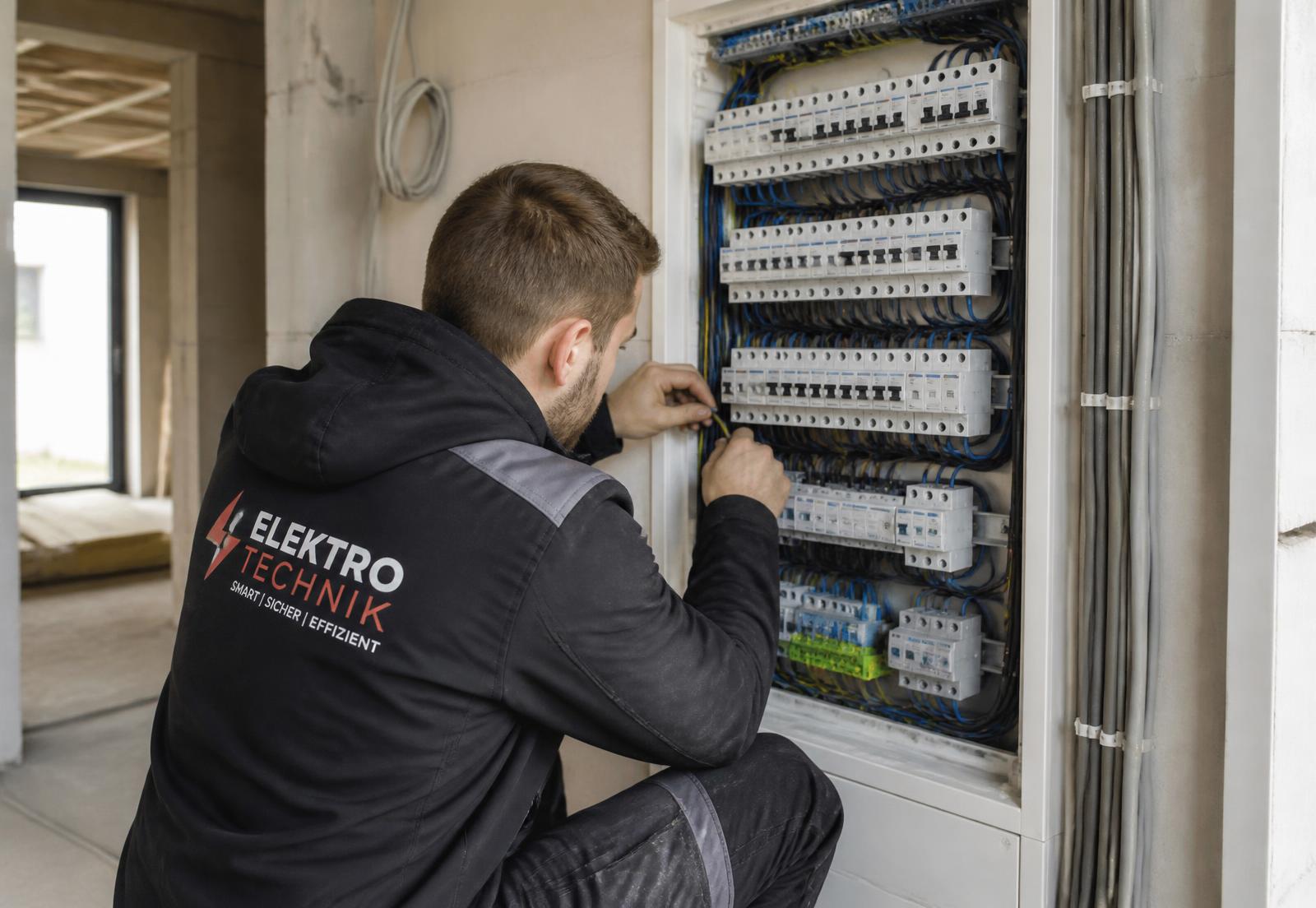 Elektriker bei der Arbeit an einer Verteilung auf einer Baustelle